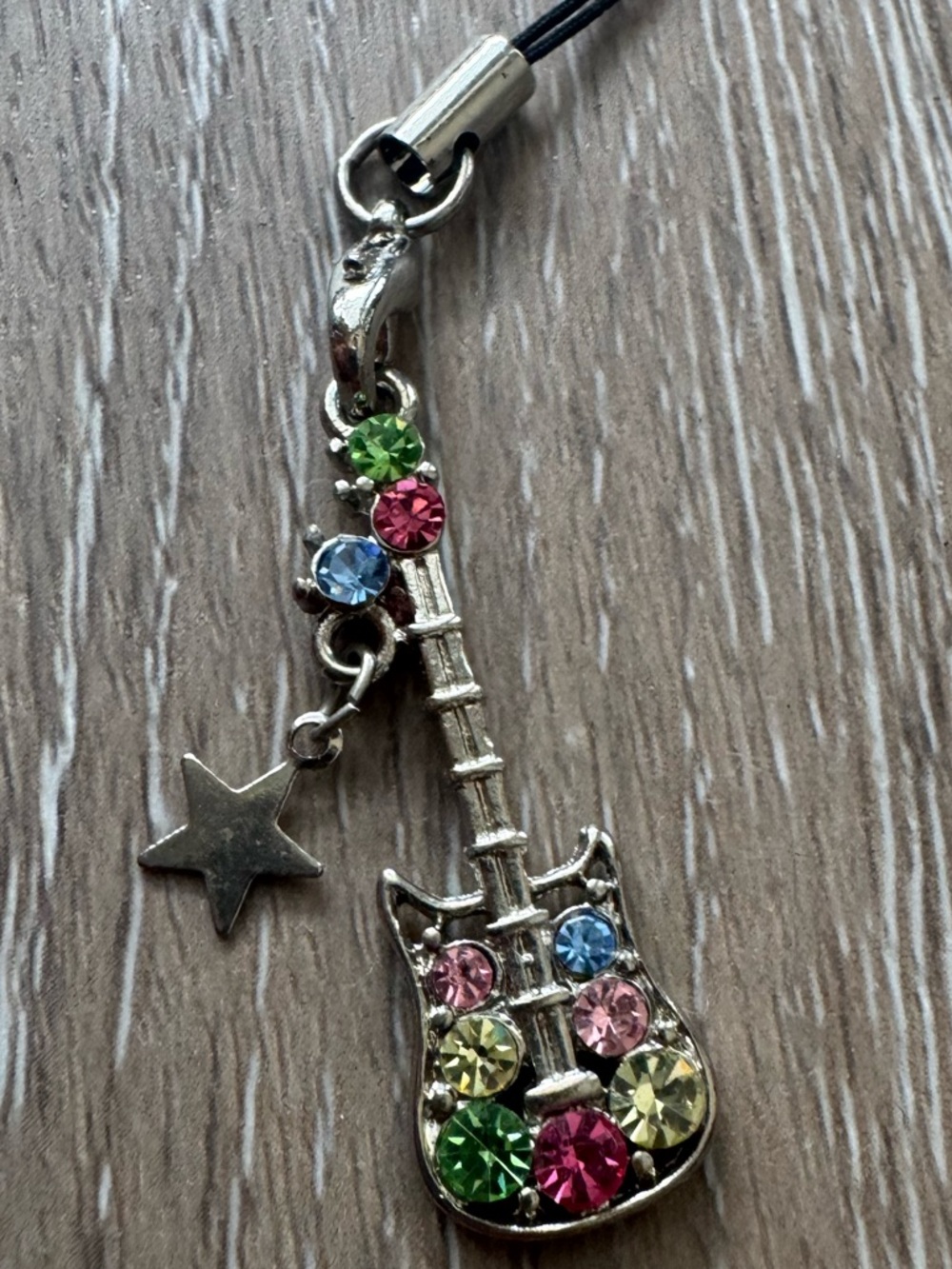 Electric guitar charm with multi colored crystals pave